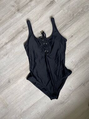 Merona Black Lace-Up One-Piece Swimsuit